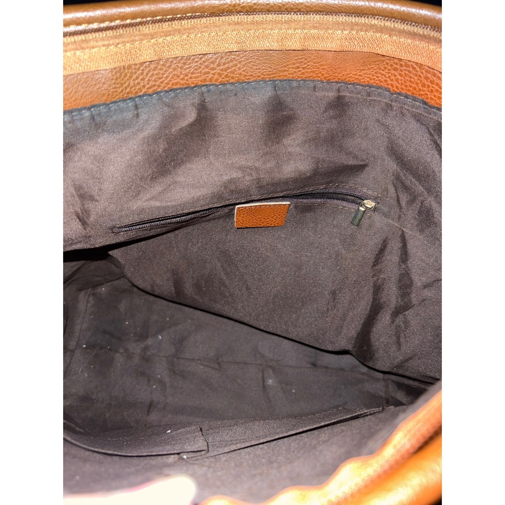 Michael Kors Navy Blue Cognac Brown Pebbled Leather Tote Bag Gold MK Logo Purse - Picture 5 of 5